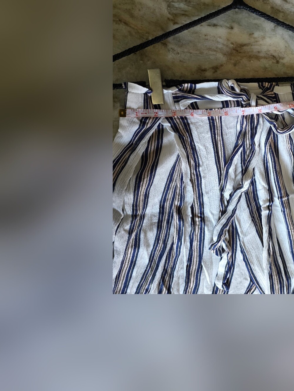 Simplee White Stripe Wide Leg Palazzo Pants Tie Waist Resort Beach Pants Size S - Picture 10 of 13